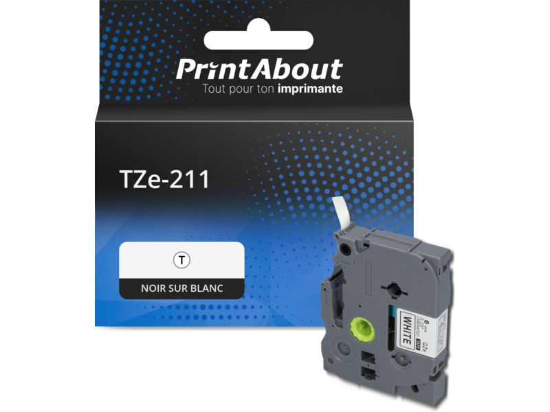 Ruban compatible Brother TZe-211 - (6 mm) - Noir sur blanc