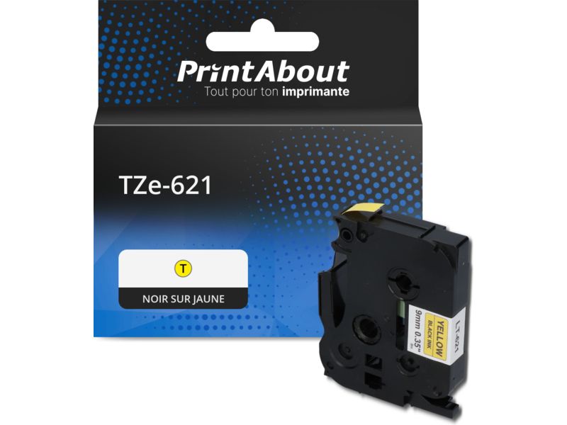 Ruban compatible Brother TZe-621 - (9 mm) - Noir sur jaune