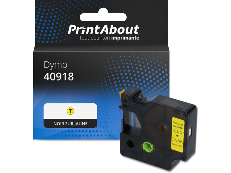 Ruban compatible Dymo 40918 (S0720730) - (9 mm) - Noir sur jaune