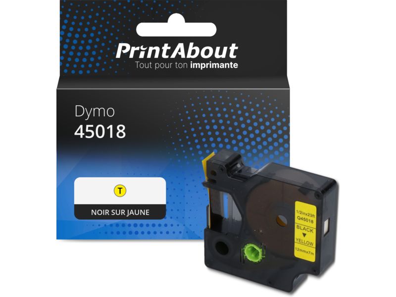 Ruban compatible Dymo 45018 (S0720580) - (12 mm) - Noir sur jaune