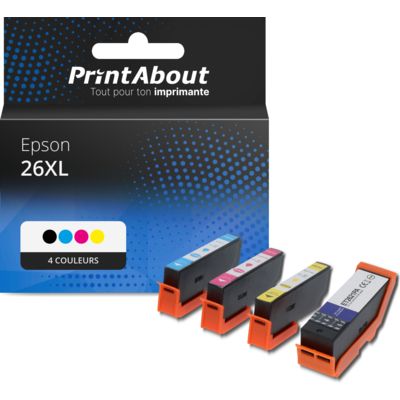 Cartouche compatible Epson 26XL (T2636) - 4 couleurs - Grande capacité - Multipack
