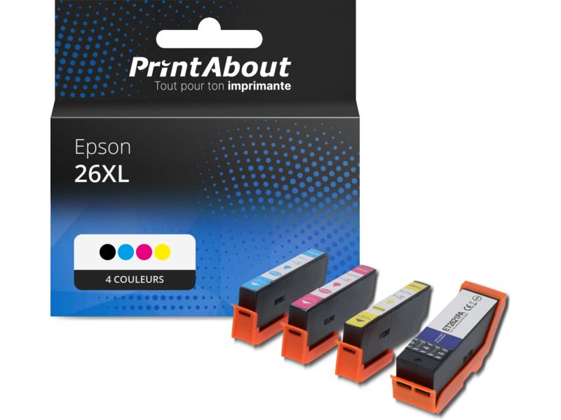 Cartouche compatible Epson 26XL (T2636) - 4 couleurs - Grande capacité - Multipack