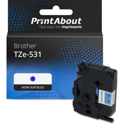 Ruban compatible Brother TZe-531 - (12 mm) - Noir sur bleu