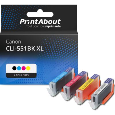Cartouche compatible Canon CLI-551 C/M/Y/BK XL - 4 couleurs - Grande capacité - Multipack