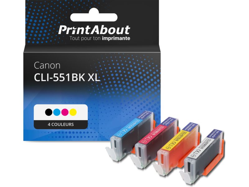 Cartouche compatible Canon CLI-551 C/M/Y/BK XL - 4 couleurs - Grande capacité - Multipack