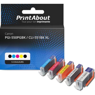 Cartouche compatible Canon PGI-550PGBK / CLI-551BK XL - 5 couleurs - Grande capacité - Multipack