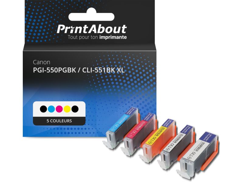Cartouche compatible Canon PGI-550PGBK / CLI-551BK XL - 5 couleurs - Grande capacité - Multipack