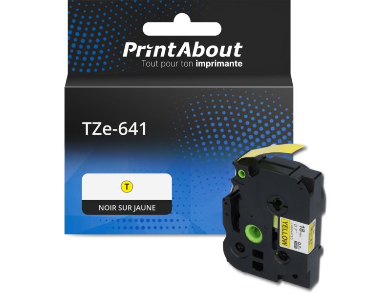 Ruban compatible Brother TZe-641 - (18 mm) - Noir sur jaune