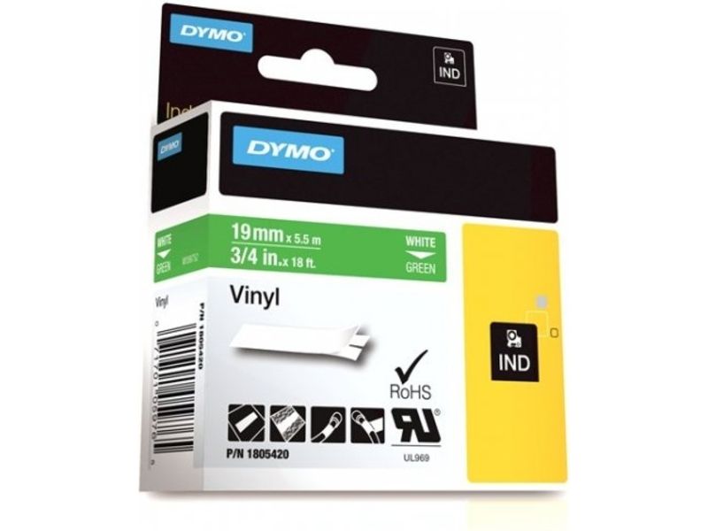 Dymo 1805420 Tape Wit op groen (19 mm)