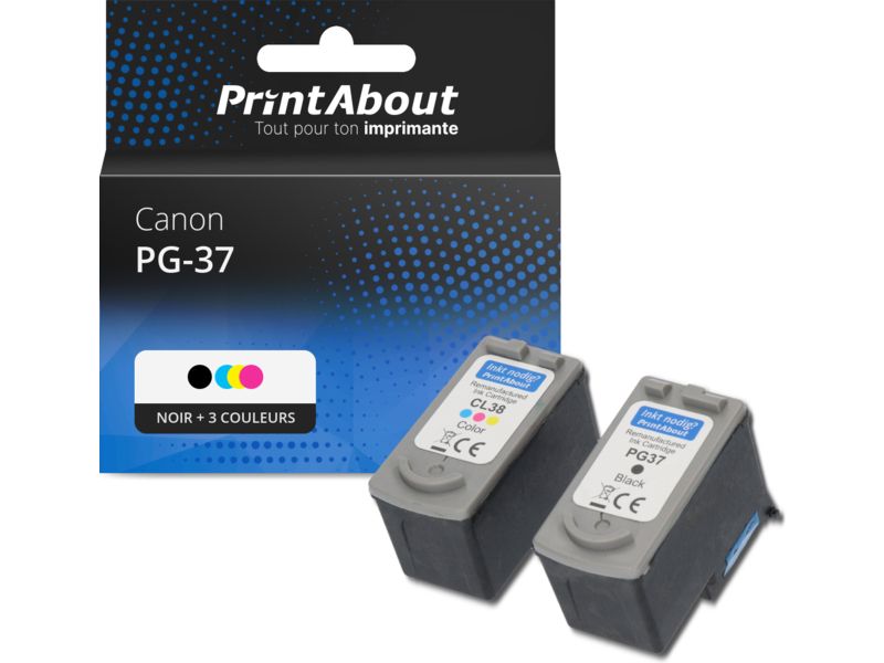 Cartouche compatible Canon PG-37 / CL-38 - Noir + 3 couleurs - Multipack