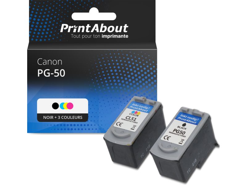 Cartouche compatible Canon PG-50 / CL-51 - Noir + 3 couleurs - Multipack