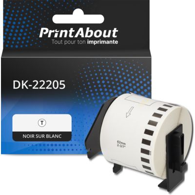 Étiquette compatible Brother DK-22205 - (62 mm) - Noir sur blanc