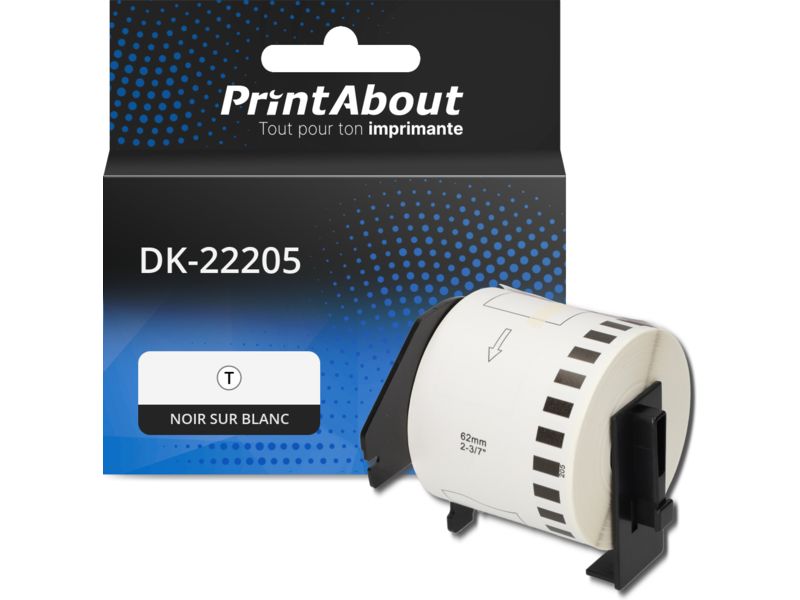 Étiquette compatible Brother DK-22205 - (62 mm) - Noir sur blanc