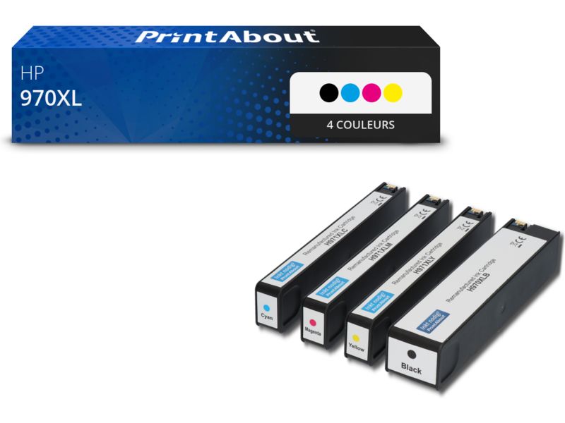 Cartouche compatible HP 970XL (CN625AE) - 4 couleurs - Grande capacité - Multipack