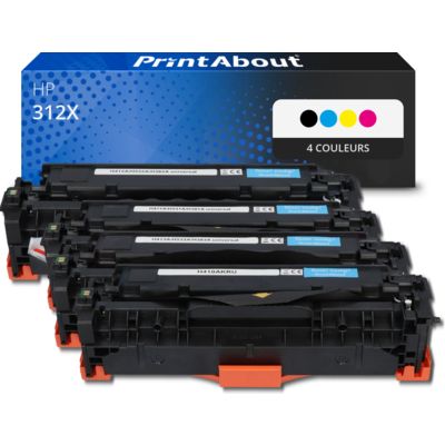 Toner compatible HP 312X (CF380X) - 4 couleurs - Grande capacité - Multipack