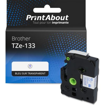 Ruban compatible Brother TZe-133 - (12 mm) - Bleu sur transparent