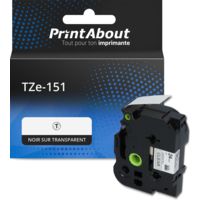 Ruban compatible Brother TZe-151 - (24 mm x 24 mm) - Noir sur transparent