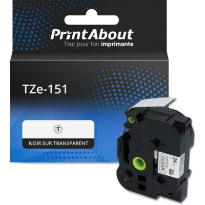 Ruban compatible Brother TZe-151 - (24 mm x 24 mm) - Noir sur transparent