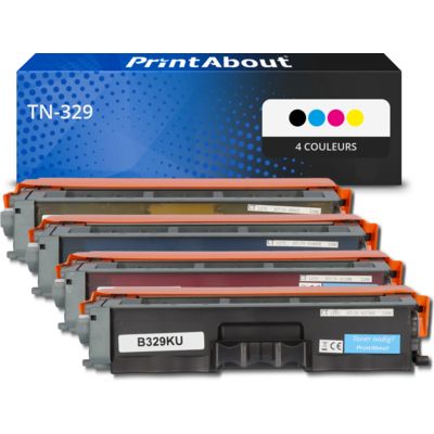 Toner compatible Brother TN-329 - 4 couleurs - Très grande capacité - Multipack