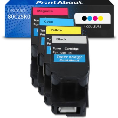 Toner compatible Lexmark 80C2SK0 (802SK) - 4 couleurs - Multipack