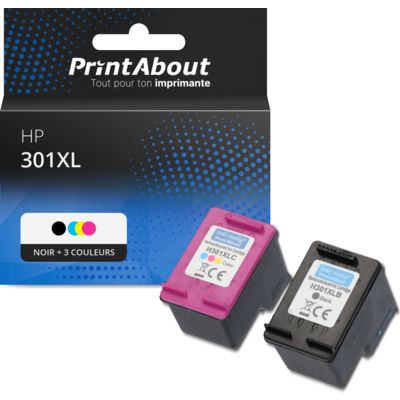 Cartouche compatible HP 301 (N9J72AE) - Noir + 3 couleurs - Grande capacité - Multipack