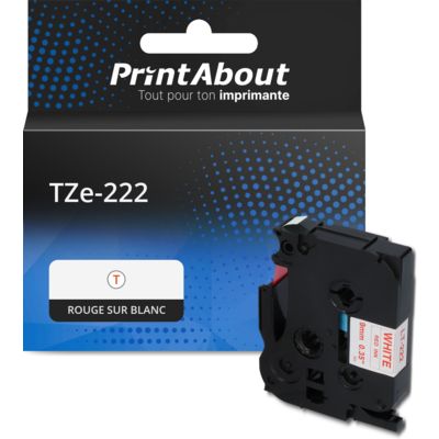 Ruban compatible Brother TZe-222 - (9 mm) - Rouge sur blanc