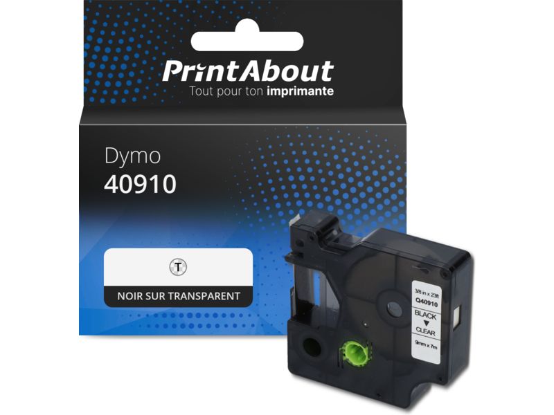 Ruban compatible Dymo 40910 (S0720670) - (9 mm) - Noir sur transparent