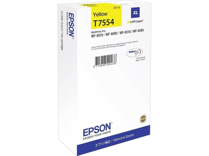 Epson T7554 - 39 ml - taille XL - jaune - originale - cartouche d'encre - pour WorkForce Pro WF-8010, WF-8090, WF-8090 D3TWC, WF-8510, WF-8590, WF-8590 D3TWFC