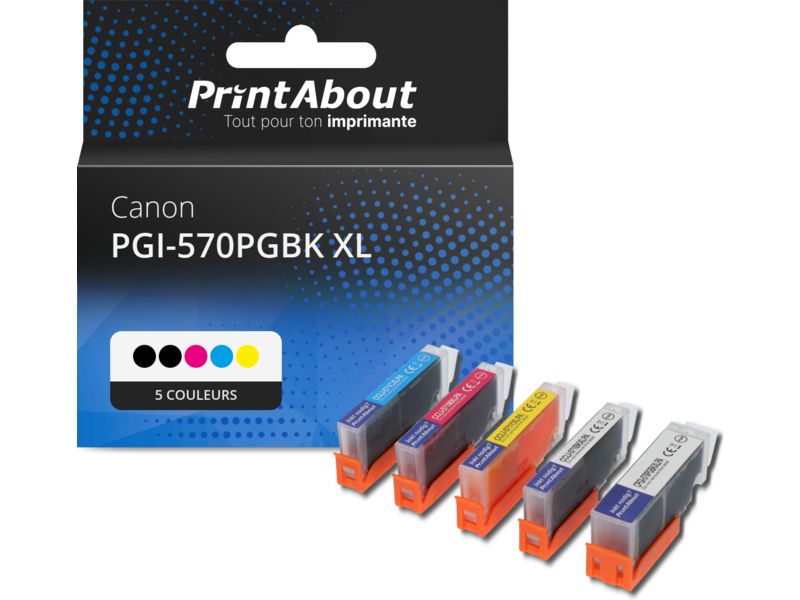 Cartouche compatible Canon PGI-570 XL / CLI-571 XL PGBK/C/M/Y/BK - 5 couleurs - Grande capacité - Multipack