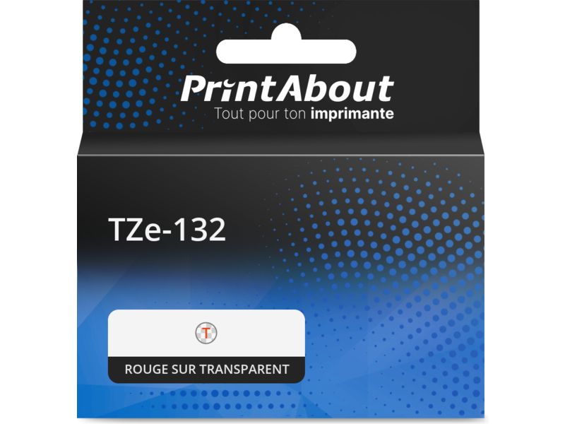 Ruban compatible Brother TZe-132 - (12 mm) - Rouge sur transparent