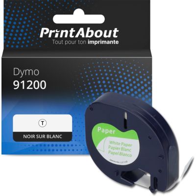 Ruban compatible Dymo 91200 (S0721510) - (12 mm) - Noir sur blanc