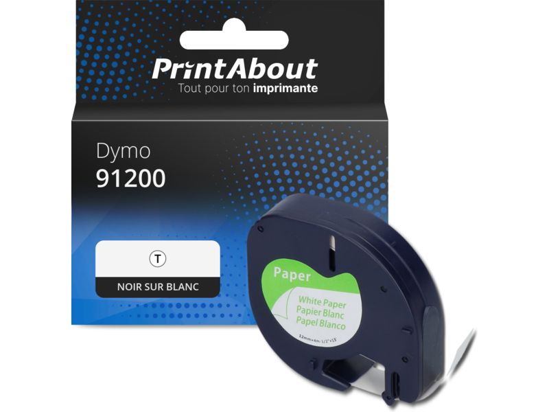 Ruban compatible Dymo 91200 (S0721510) - (12 mm) - Noir sur blanc