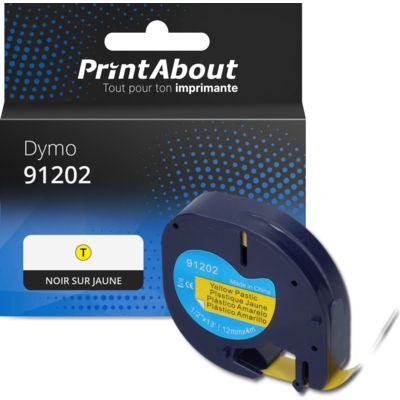Ruban compatible Dymo 91202 (S0721620) - (12 mm) - Noir sur jaune