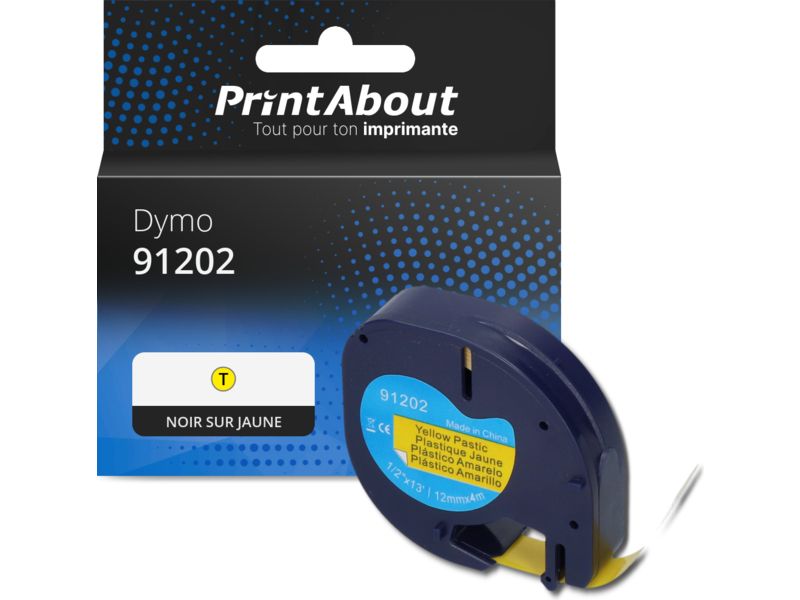 Ruban compatible Dymo 91202 (S0721620) - (12 mm) - Noir sur jaune