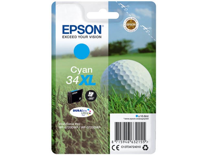 Epson 34XL (C13T34724010) Inktcartridge Cyaan Hoge capaciteit