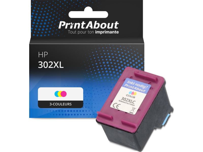 Cartouche compatible HP 302XL (F6U67AE) - 3-couleurs - Grande capacité