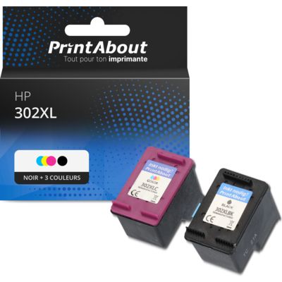 Cartouche compatible HP 302XL (X4D37AE) - Noir + 3 couleurs - Grande capacité - Multipack
