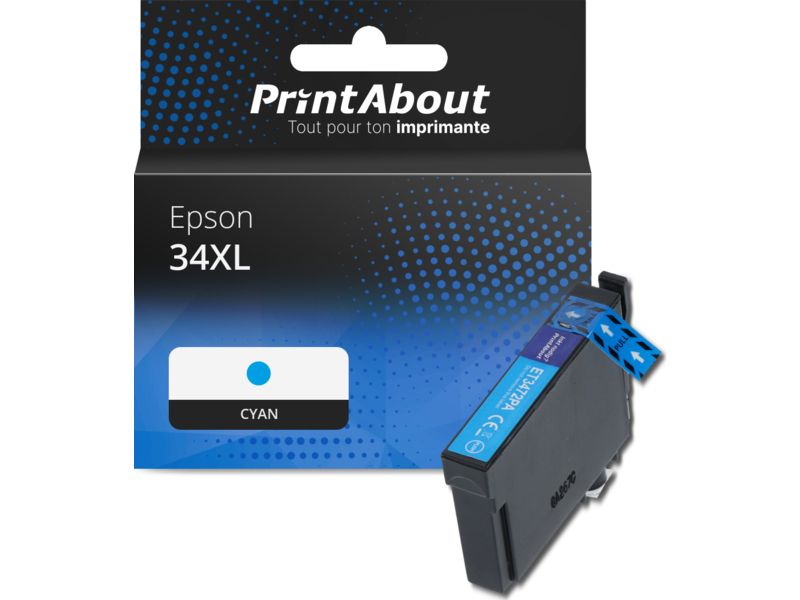Cartouche compatible Epson 34XL (C13T34724010) - Cyan - Grande capacité