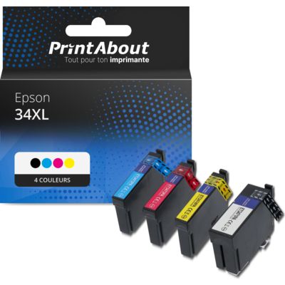 Cartouche compatible Epson 34XL (C13T34764010) - 4 couleurs - Grande capacité - Multipack