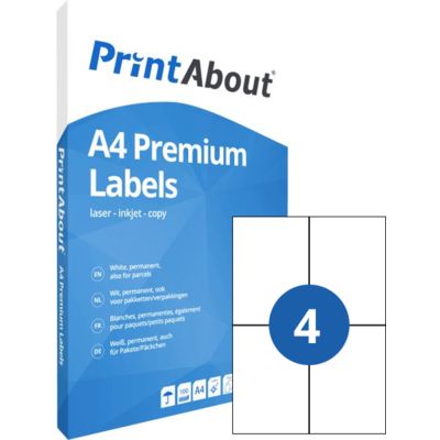 PrintAbout Premium A4 feuille d'autocollants 4 par feuille (105mm x 148mm)