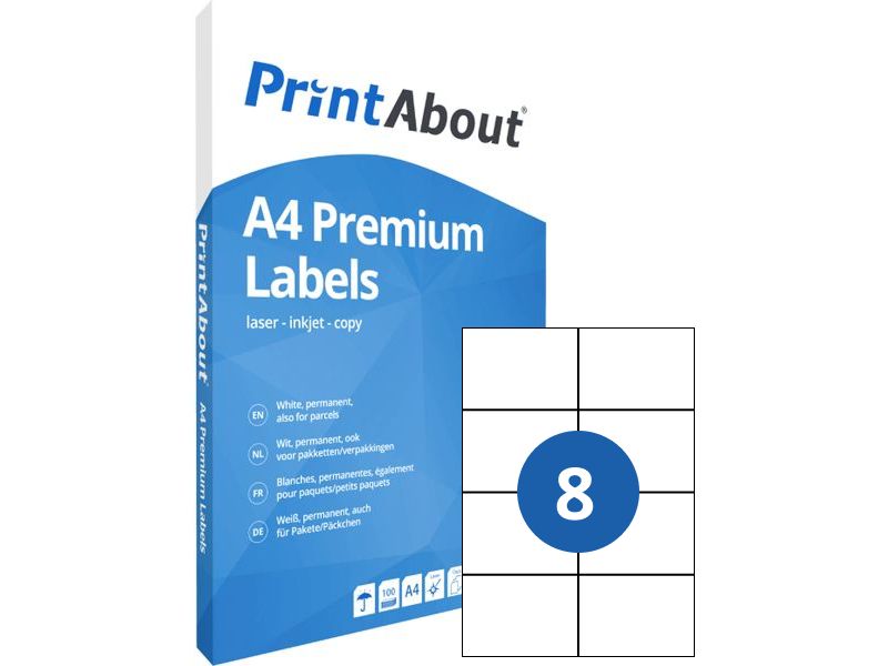 PrintAbout Premium A4 stickervel 8 per vel (105mm x 74mm)