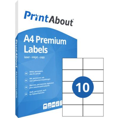PrintAbout Premium A4 feuille d'autocollants 10 par feuille (105mm x 57mm)