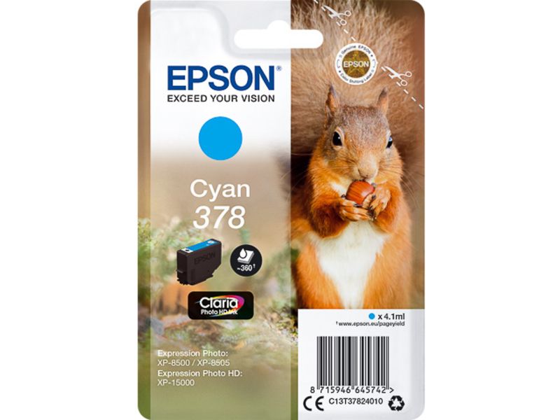 Epson 378 - 4.1 ml - cyan - original - blister - cartouche d'encre - pour Expression Home XP-8605, 8606; Expression Home HD XP-15000; Expression Photo XP-8505, 8700