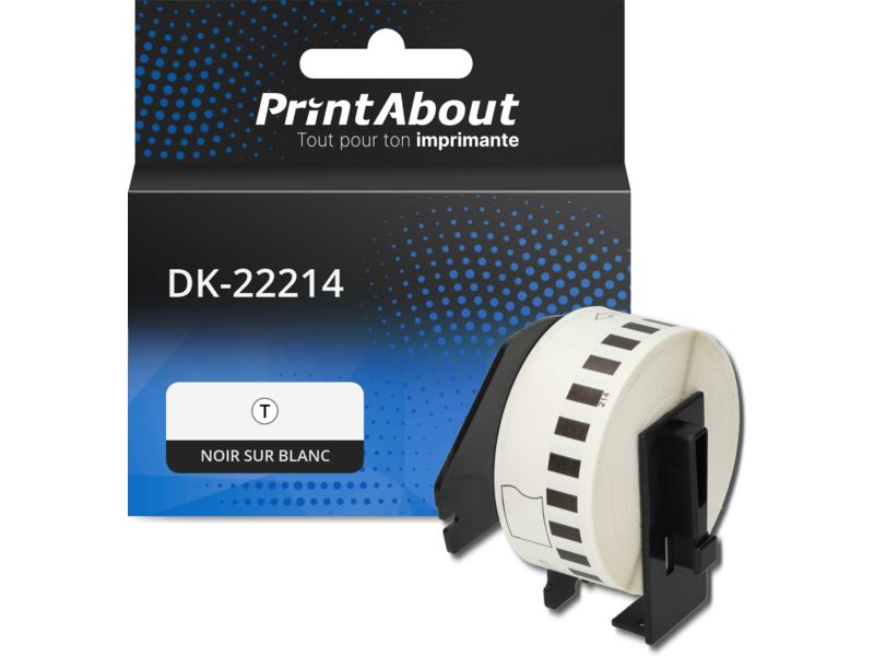 Étiquette compatible Brother DK-22214 - (12 mm) - Noir sur blanc