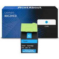 Toner compatible Lexmark 80C2HC0 (802HC) - Cyan - Grande capacité
