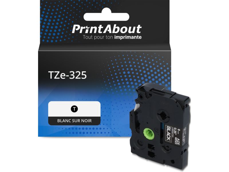 Ruban compatible Brother TZe-325 - (9 mm) - Blanc sur noir