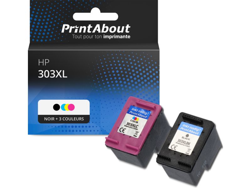 Cartouche compatible HP 303XL (3YN10AE) - Noir + 3 couleurs - Grande capacité - Multipack