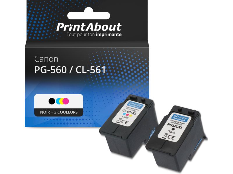PG-560XL / CL-561XL Cartouche d'encre compatible Canon Noir + Multipack 3 couleurs Haute Capacité