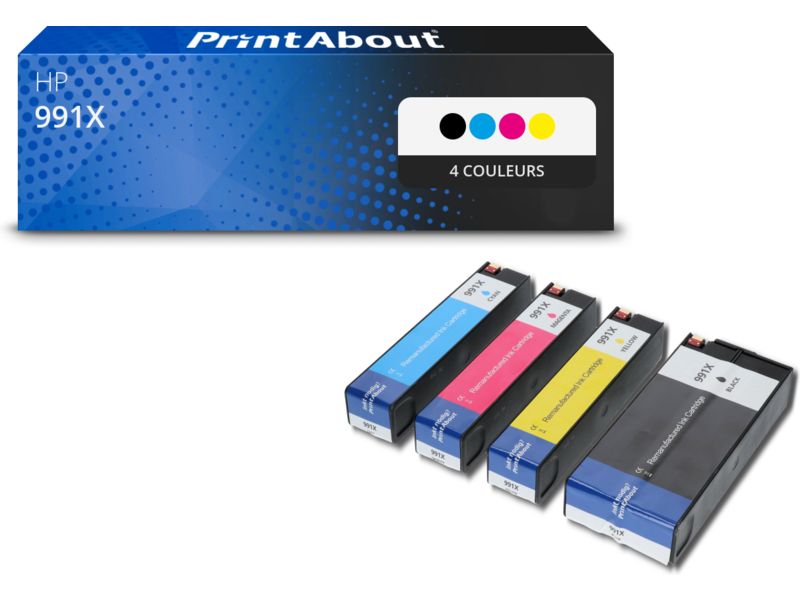 Cartouche compatible HP 991X (M0K02AE + M0J90/94/98AE) - 4 couleurs - Grande capacité - Multipack