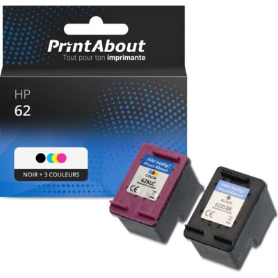 Cartouche compatible HP 62 (N9J71AE) - Noir + 3 couleurs - Multipack